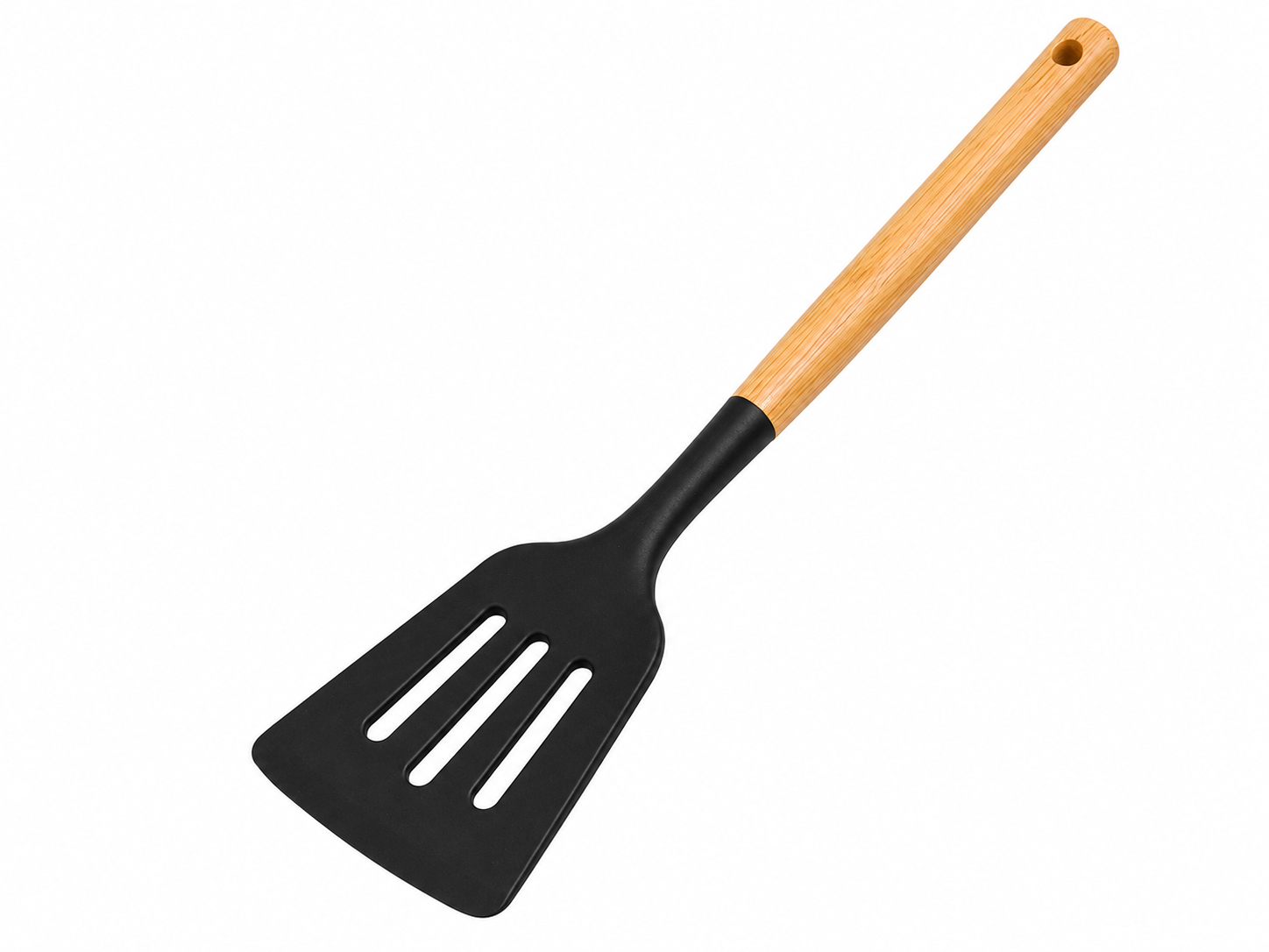 Espátula Vazada de Silicone com Cabo de Madeira